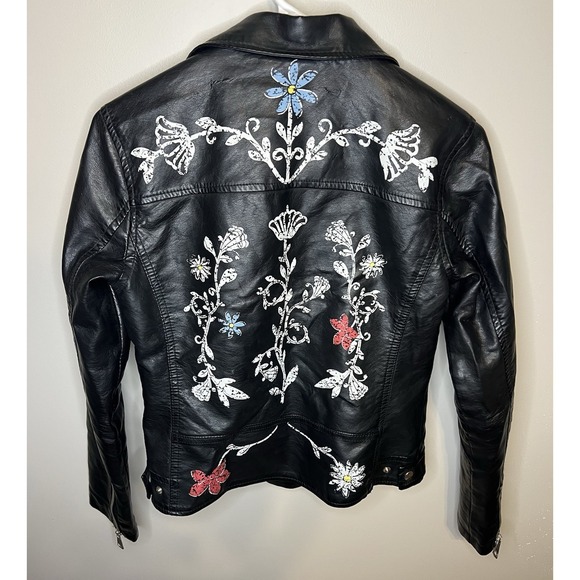 Urban Retro Jackets & Blazers - Urban Retro Faux Leather Floral Moto Jacket Women's Medium